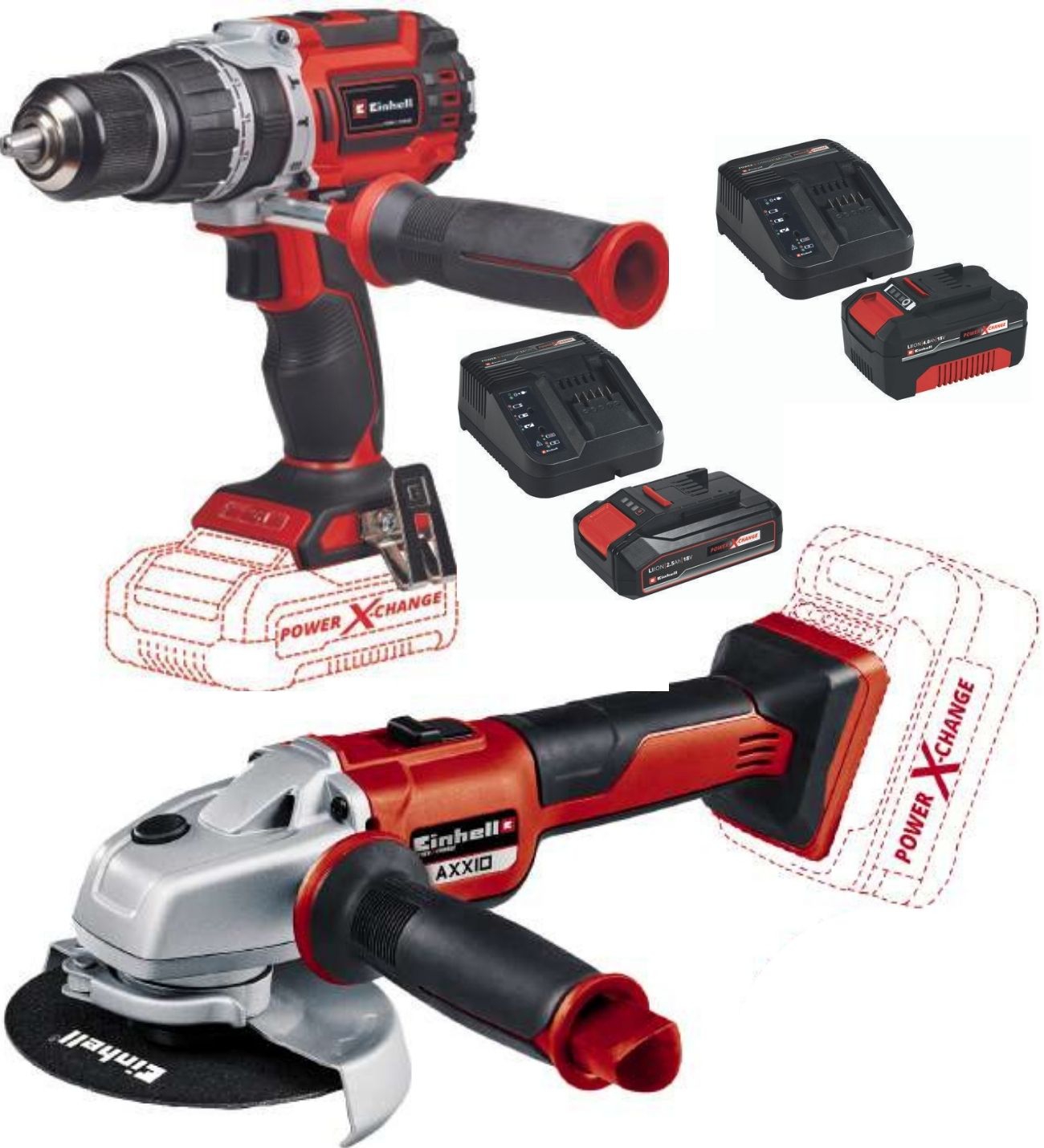 Einhell%20TP-CD%2018/60%20Li-i%20BL%20Vidalama%20Matkap%20Axxio%20125mm%20Avuç%20Taşlama%202.5ah+4.0ah%20Kömürsüz%20Set
