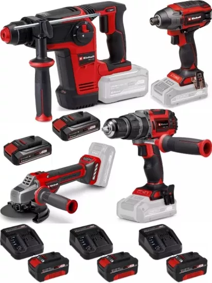 Einhell  Tp-hd 18/26 li bl Pnömatik Matkap Tp-ci 18/220 li bl Vidalama TP-CD 18/60 Lİ-İ BL Matkap TP-AG 18/125 CE Q Avuç Taşlama 3x4.0+2x2.5ah Kömürsüz Darbeli Profesyonel Set 