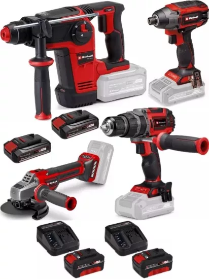 Einhell  Tp-hd 18/26 li bl Pnömatik Matkap Tp-ci 18/220 li bl Vidalama TP-CD 18/60 Lİ-İ BL Matkap TP-AG 18/125 CE Q Avuç Taşlama 2x4.0+2x2.5ah Kömürsüz Darbeli Profesyonel Set 