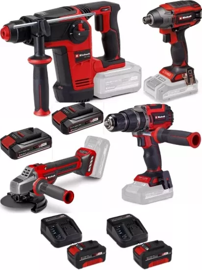 Einhell  Tp-hd 18/26 li bl Pnömatik Matkap Tp-ci 18/220 li bl Vidalama TP-CD 18/70 Lİ-İ BL Matkap TP-AG 18/125 CE Q Avuç Taşlama  2x4.0ah+2x2.5ah Kömürsüz Darbeli Profesyonel Set 