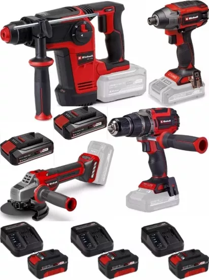Einhell  Tp-hd 18/26 li bl Pnömatik Matkap Tp-ci 18/220 li bl Vidalama TP-CD 18/70 Lİ-İ BL Matkap TP-AG 18/125 CE Q Avuç Taşlama  3x4.0ah+2x2.5ah Kömürsüz Darbeli Profesyonel Set 