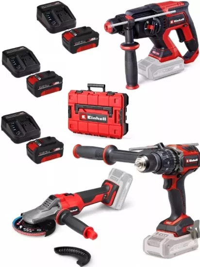 Einhell TP-HD 18/22 D bl Tp-cd 18/120 li-i bl Matkap TP-AG 18/125 F li BL Taşlama 3x4.0ah Akülü Kömürsüz Set